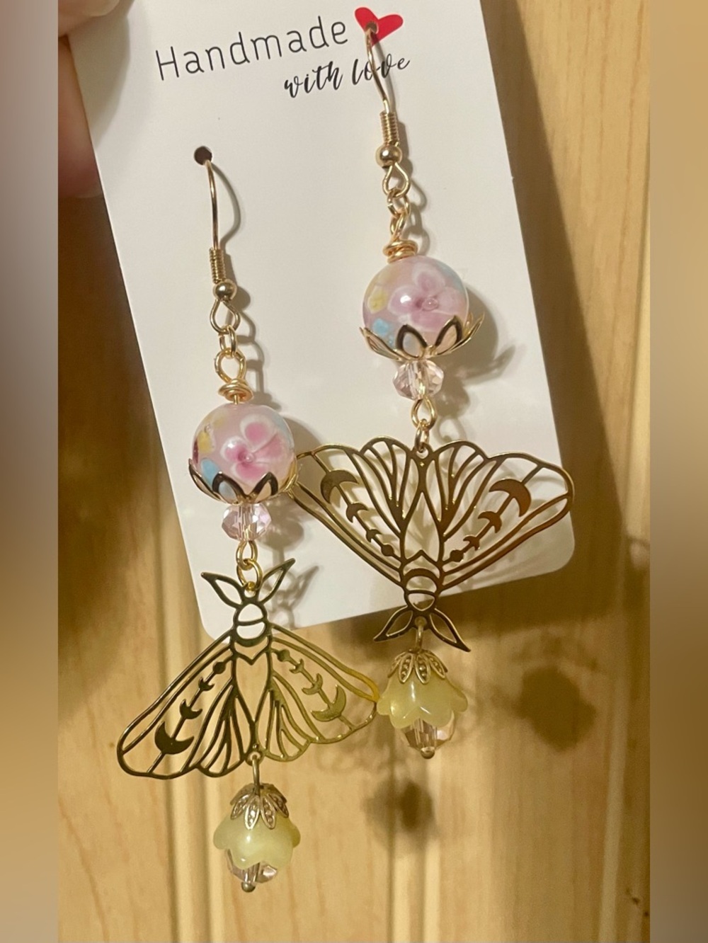 Handmade ‘Spring Flutter’ Floral Moth Earrings - Picture 3 of 8